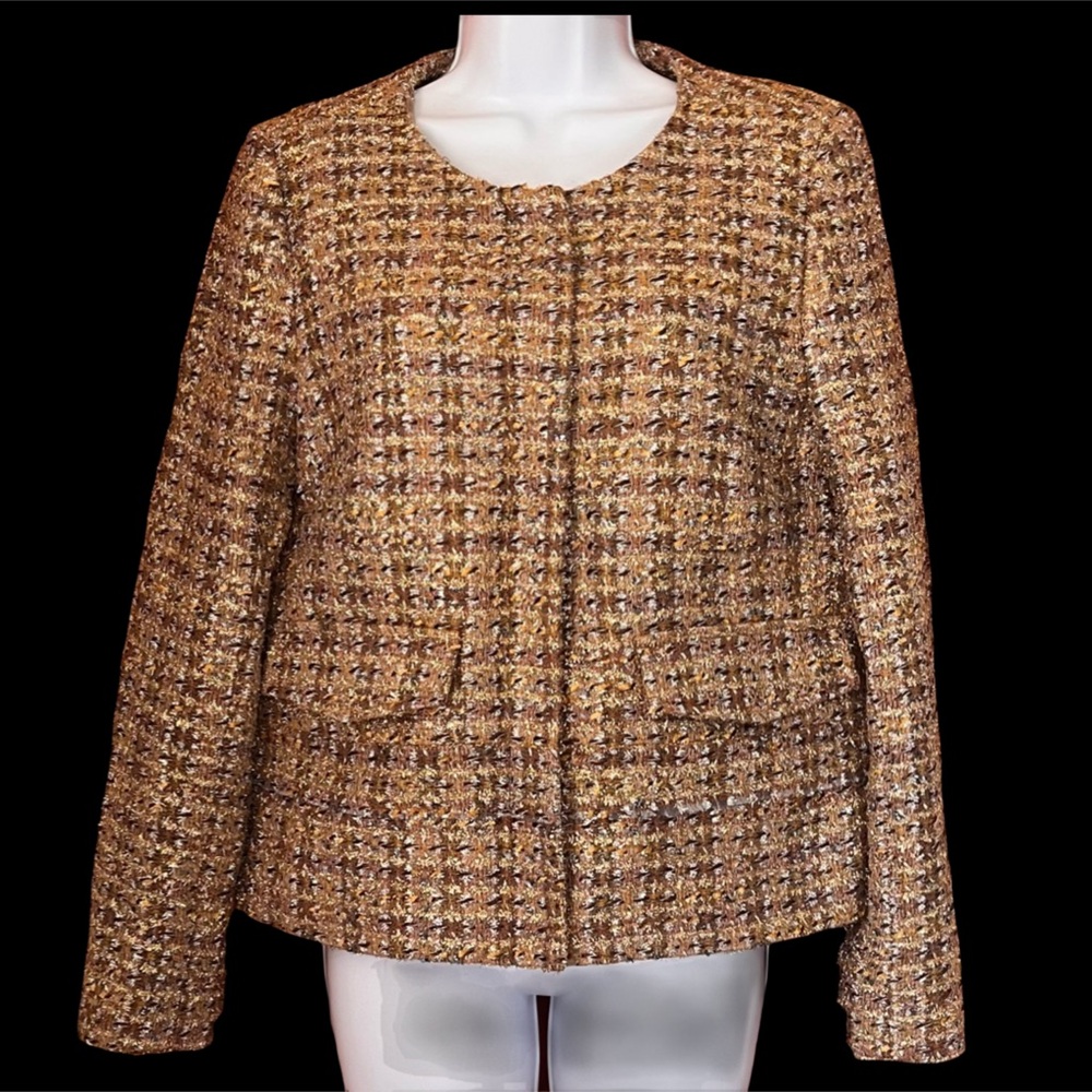 J. Crew Gold and Brown Tweed Cropped Blazer